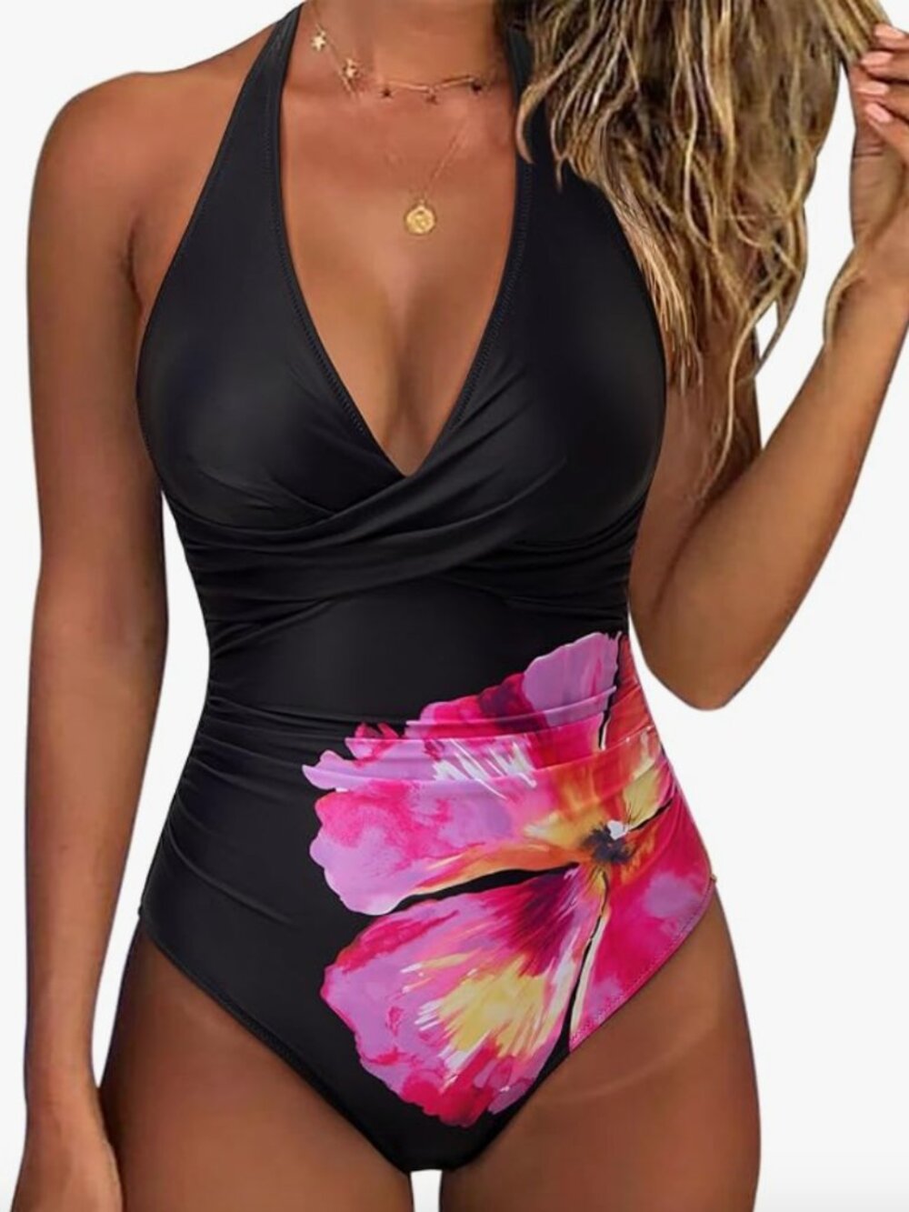 Suuksess Women Black with Floral Design One Piece Swimsuit/Bathing Suit